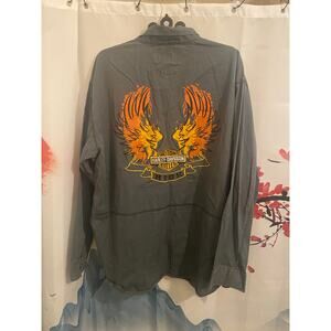 Harley Davidson Flame Ride Embroidered Designed Button Down Long Sleeve